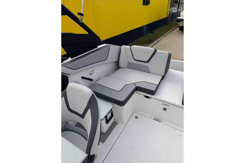 Slide: The Image of 2026 Yamaha Boats AR220 interior seating with modern design and comfortable upholstery. - 8