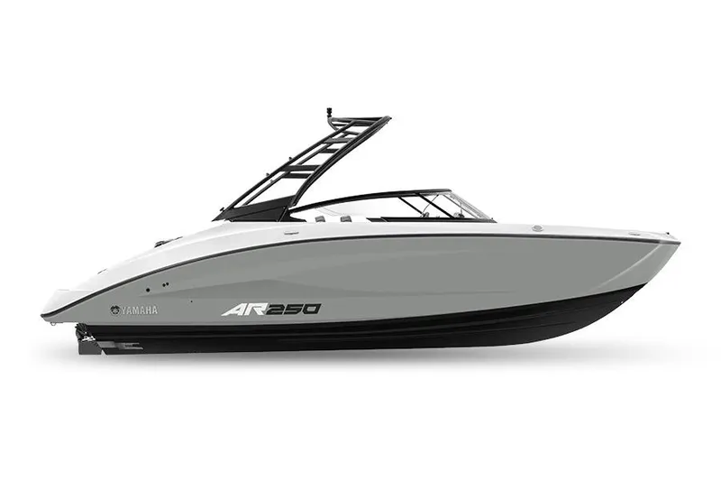 The Image of 2026 Yamaha Boats AR250, sleek design, side view, white and black color scheme. - 0