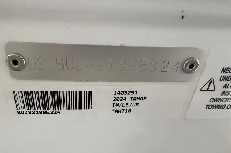 Slide: The Image of 2024 Tahoe T18 identification plate with serial number and barcode details. - 16