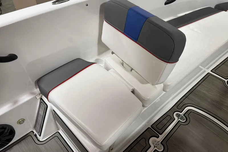 Slide: The Image of 2024 Tahoe T18 boat interior with stylish seating and modern design. - 9