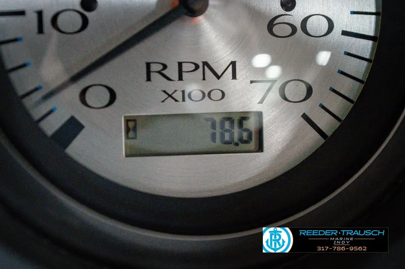 Slide: The Image of Close-up of a 2022 Bennington 23 LTSB RPM gauge displaying 78.6 hours. - 45