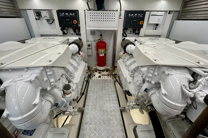 Slide: The Image of Engine room of 2024 Aicon Vivere 66 yacht with dual MAN engines. - 121