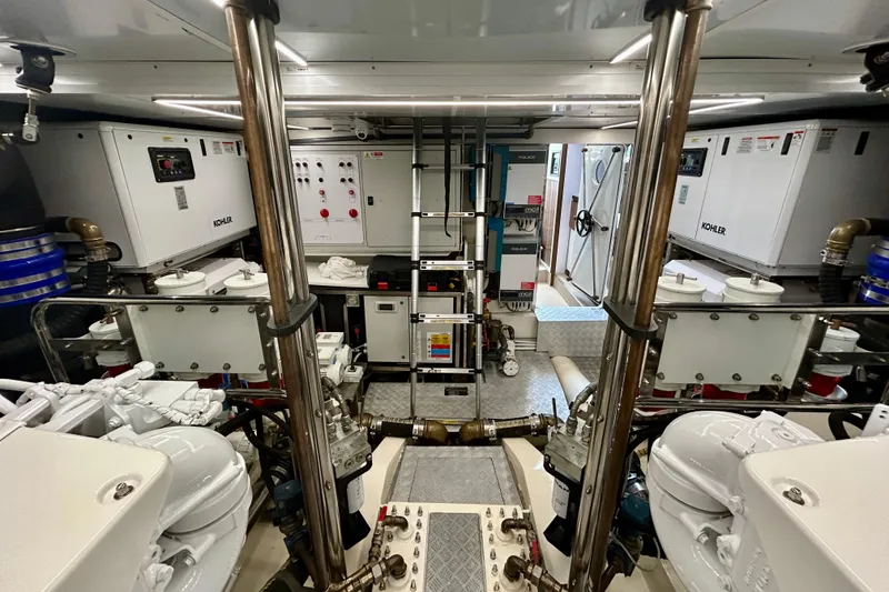 Slide: The Image of Engine room of 2024 Aicon Vivere 66 yacht, featuring advanced machinery and equipment. - 128