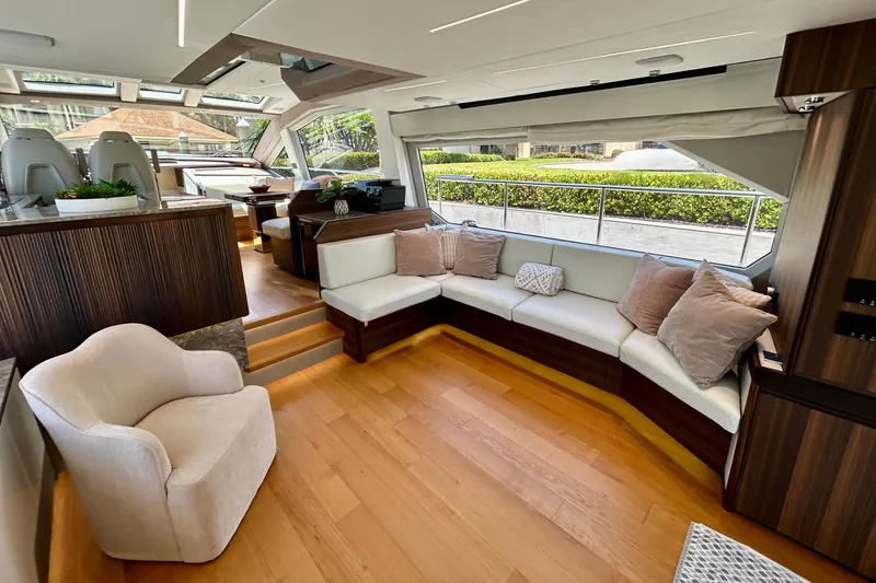 Slide: The Image of Luxurious interior of 2024 Aicon Vivere 66 yacht with elegant seating and modern design. - 29