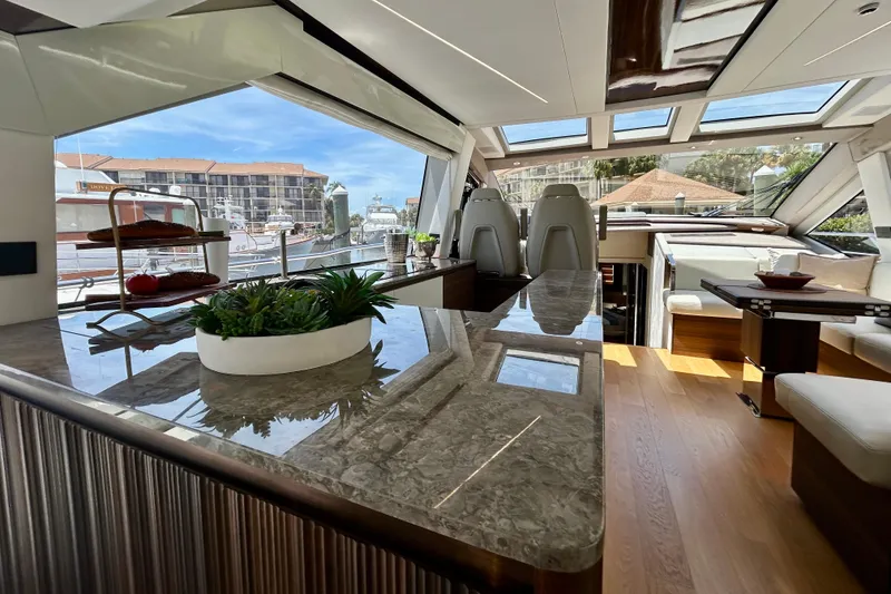 Slide: The Image of Luxurious interior of 2024 Aicon Vivere 66 yacht with modern design and panoramic windows. - 37