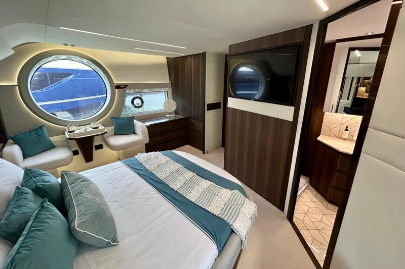 Slide: The Image of Luxurious interior of 2024 Aicon Vivere 66 yacht with elegant bedroom and modern design. - 71
