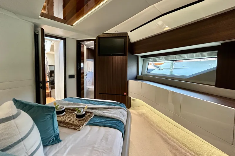 Slide: The Image of Luxurious interior of 2024 Aicon Vivere 66 yacht with modern design and elegant furnishings. - 79