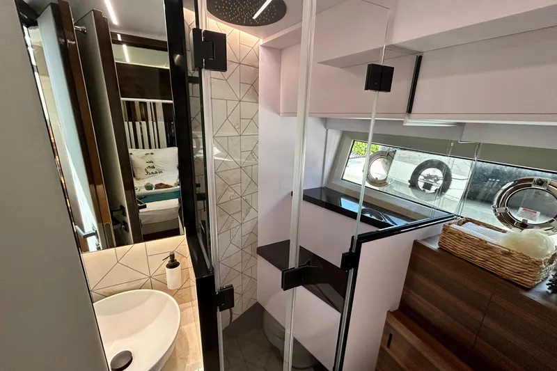 Slide: The Image of Luxurious bathroom interior of 2024 Aicon Vivere 66 yacht, featuring modern design and elegant fixtures. - 88