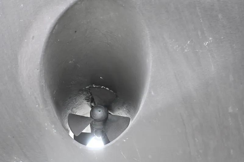Slide: The Image of Close-up of a 2006 Waterline 50 boat propeller in a tunnel. - 123
