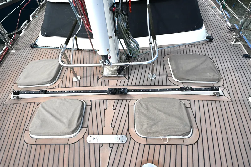 Slide: The Image of Deck of 2006 Waterline 50 sailboat with hatches and rigging details. - 23