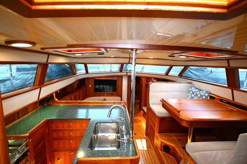 Slide: The Image of Luxurious interior of a 2006 Waterline 50 yacht with elegant wood finishes and modern amenities. - 37