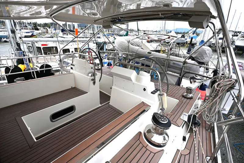 Slide: The Image of Interior view of a 2006 Waterline 50 yacht, showcasing sleek design and modern amenities. - 8