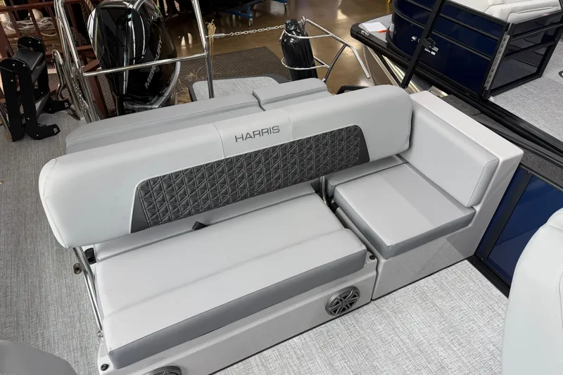Slide: The Image of 2026 Harris Solstice 230 SLDH boat interior with luxurious seating and modern design. - 8