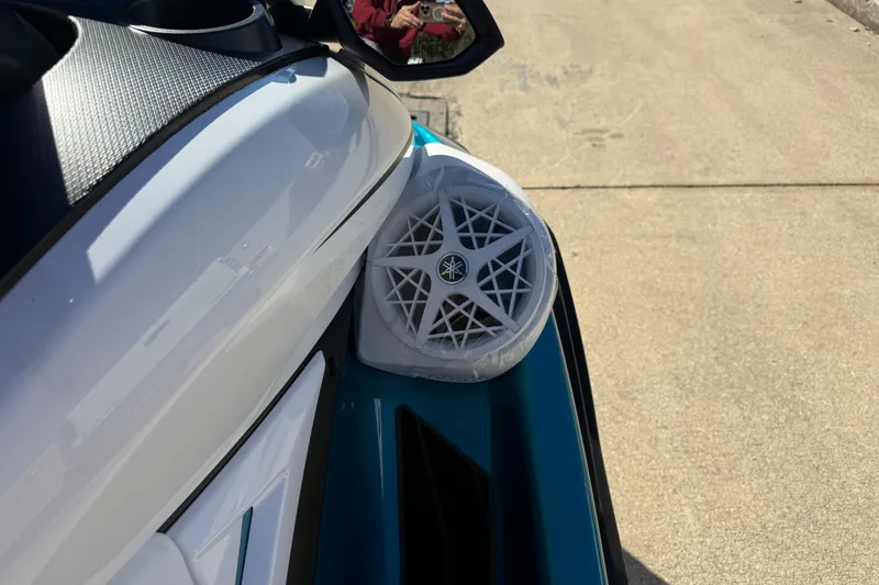 Slide: The Image of 2026 Yamaha WaveRunner FX Cruiser HO with speaker detail on a sunny day. - 19