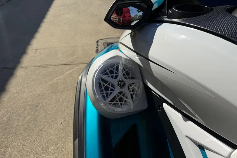 Slide: The Image of 2026 Yamaha WaveRunner FX Cruiser HO with speaker detail on a sunny day. - 21