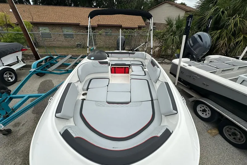 Slide: The Image of 2024 Bayliner Element M15 boat with spacious seating and modern design. - 4