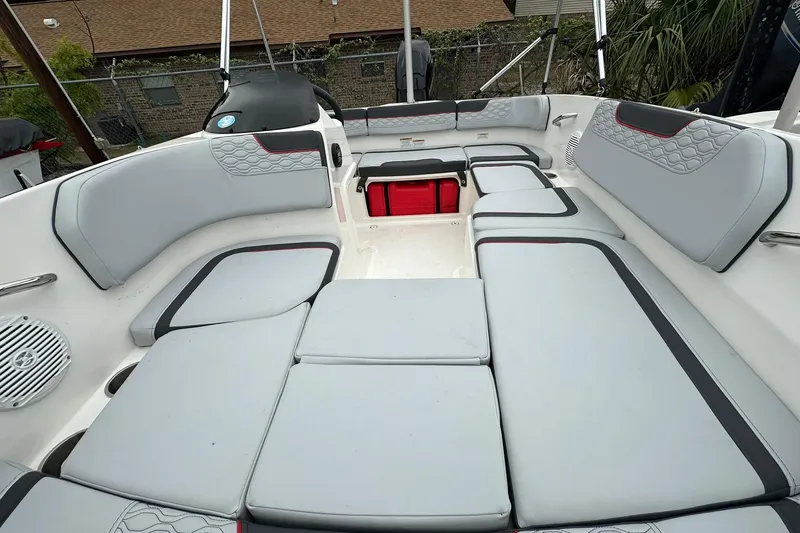 Slide: The Image of 2024 Bayliner Element M15 boat interior with spacious seating and modern design. - 6