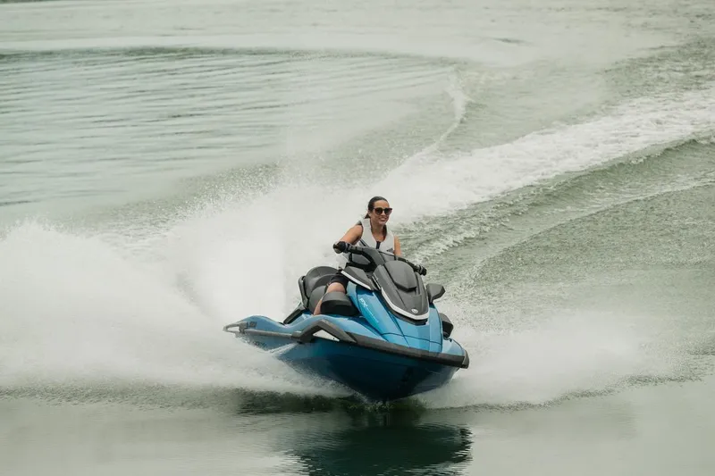 Slide: The Image of 2026 Yamaha WaveRunner FX Cruiser SVHO speeding on water with rider enjoying the ride. - 17