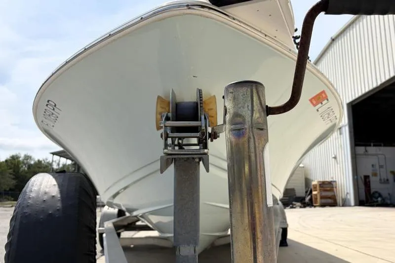 Slide: The Image of 2013 Sportsman Masters 207 Bay Boat on trailer near storage facility. - 10