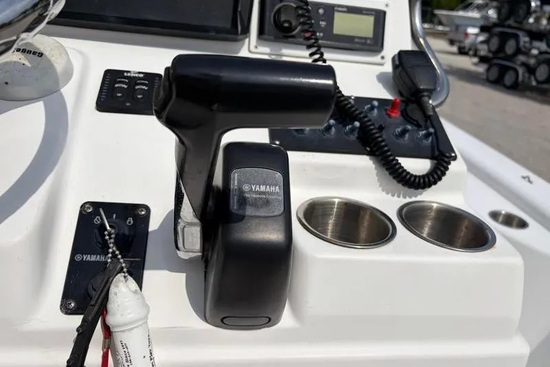Slide: The Image of Control panel of a 2013 Sportsman Masters 207 Bay Boat with Yamaha throttle. - 34
