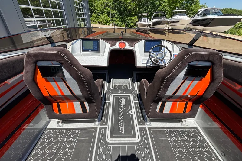 Slide: The Image of Interior of 2020 Eliminator 36 Daytona Coupe with modern dashboard and sporty seats. - 11