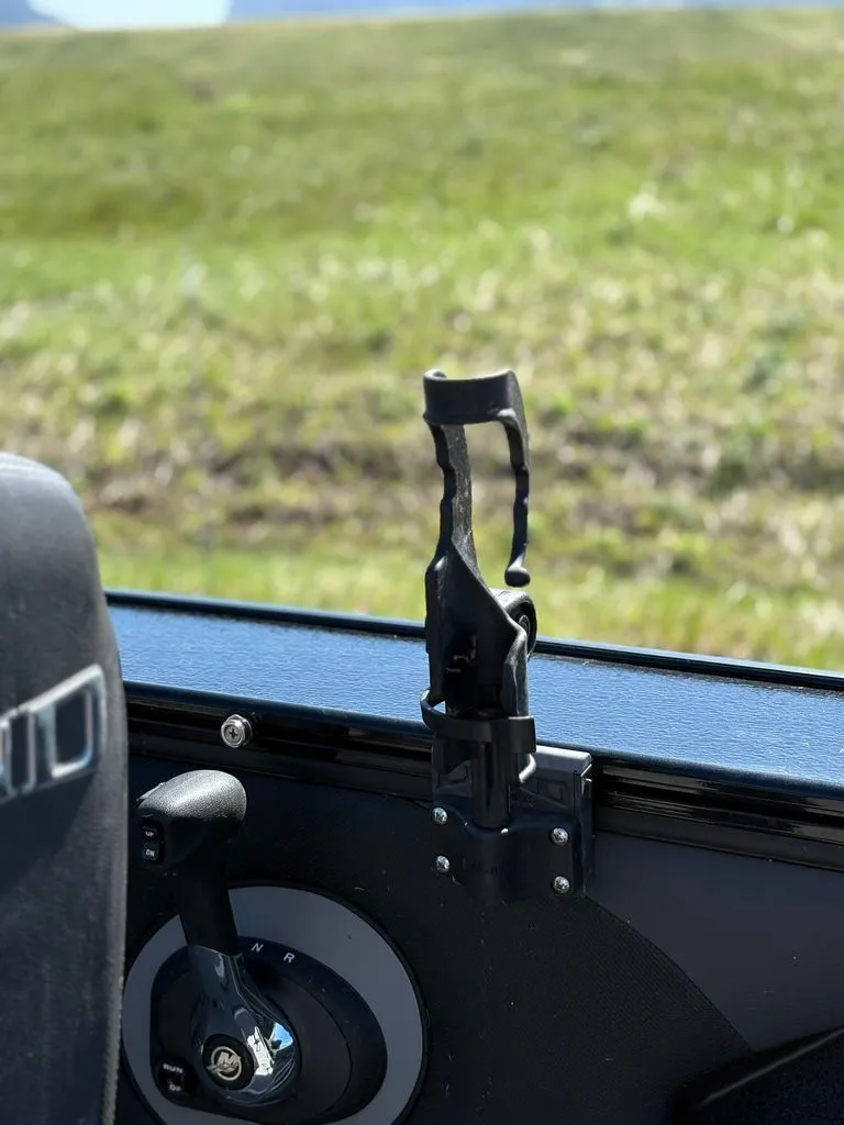 Slide: The Image of Interior view of a 2017 Lund 1875 Crossover XS boat with throttle lever. - 6