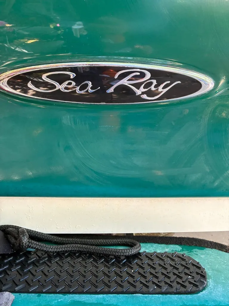 Slide: The Image of Sea Ray 2005 Sundeck boat logo on green background. - 14