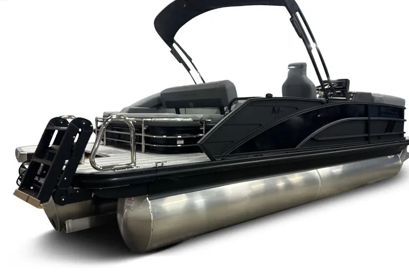 Slide: The Image of 2026 Bennington 22 M Swingback pontoon boat with sleek black design and modern features. - 2
