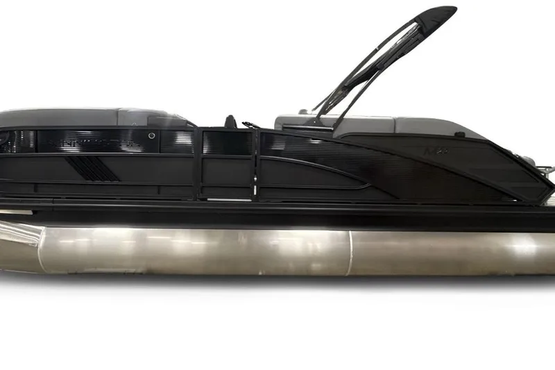 Slide: The Image of 2026 Bennington 22 M Swingback pontoon boat with sleek black design and modern features. - 5