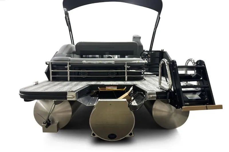 Slide: The Image of 2026 Bennington 22 M Swingback pontoon boat, rear view with swim platform and ladder. - 7