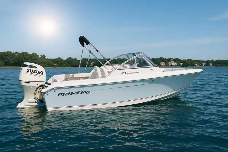 The Image of 2016 PROLINE 23DC boat with Suzuki engine on calm water. - 1