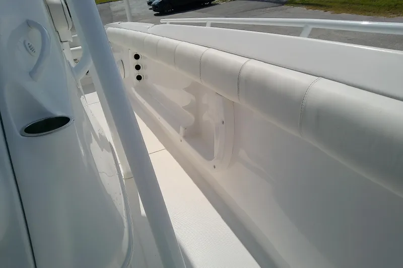 Slide: The Image of 2022 Glasstream 280 Pro-XS boat interior detail with white upholstery and fittings. - 25