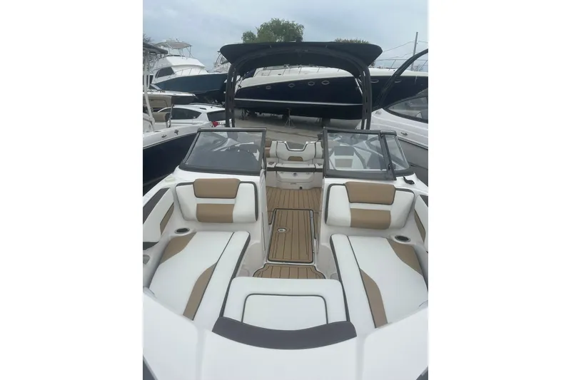 Slide: The Image of 2021 Yamaha Boats 195S interior with sleek seating and modern design. - 8
