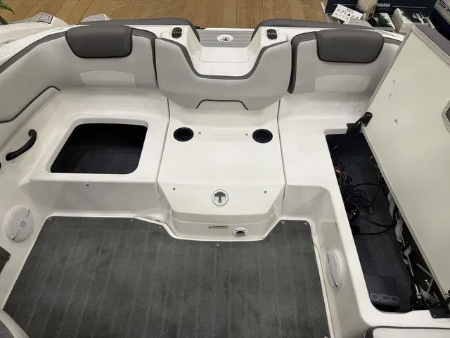 Slide: The Image of Interior of a 2026 Yamaha Boats AR190 with gray seating. - 6