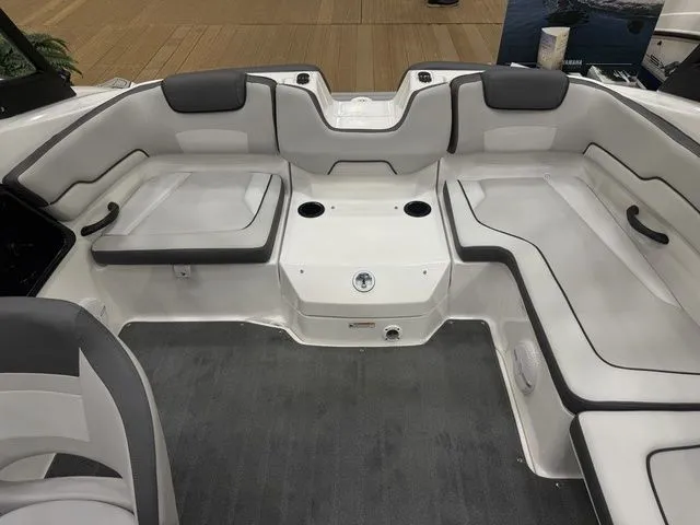 Slide: The Image of Interior of 2026 Yamaha Boats AR190 with gray and white seating. - 6