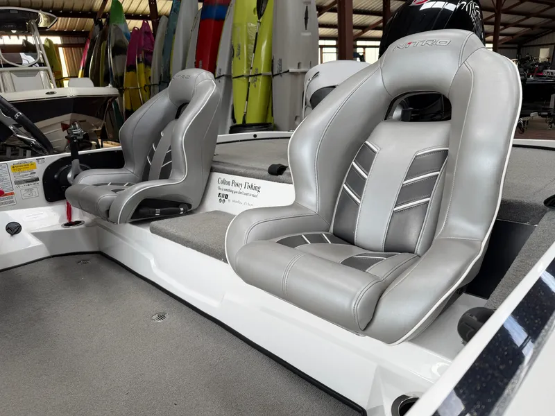 Slide: The Image of Interior of 2024 Nitro Z18 Pro with gray leather seats. - 10