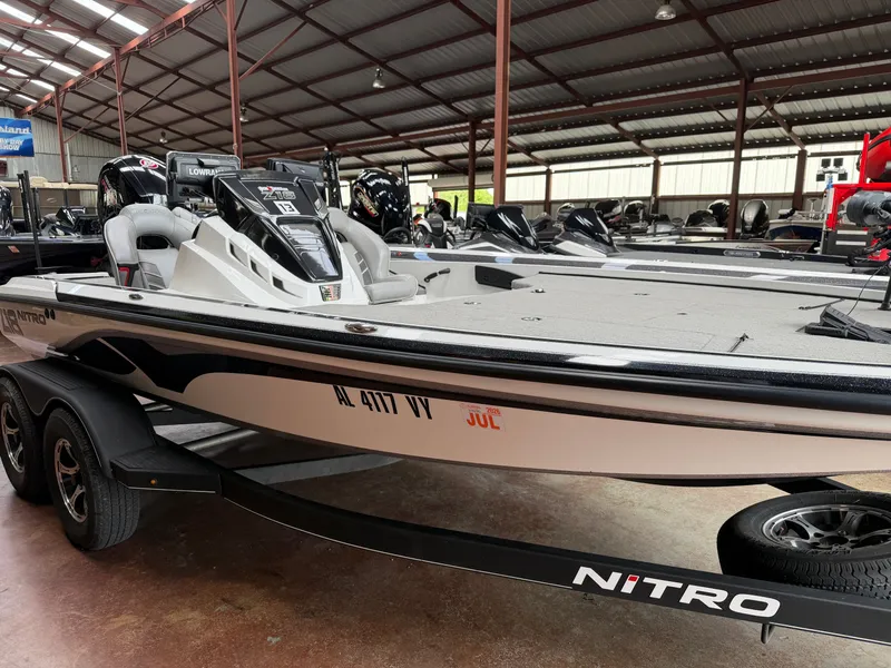 Slide: The Image of 2024 Nitro Z18 Pro boat in a warehouse setting. - 2