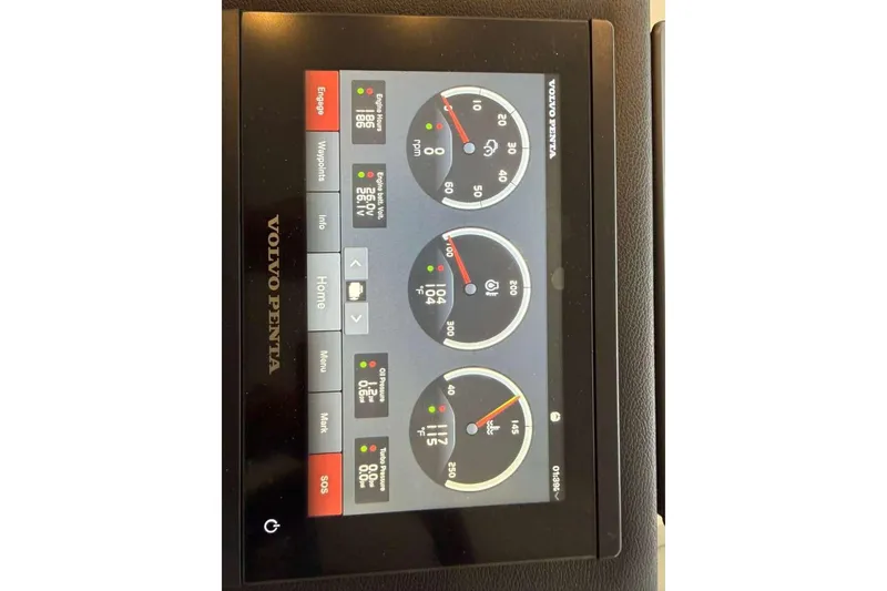 Slide: The Image of Volvo Penta engine display on 2022 Azimut Fly 50 yacht, showing gauges and controls. - 29