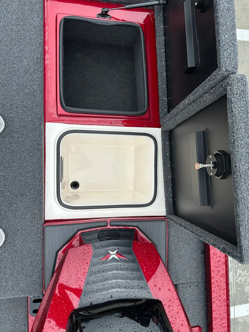 Slide: The Image of Vexus AVX1880 2025 boat with storage compartments and red design. - 17