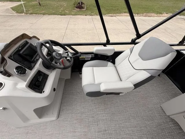 Slide: The Image of Interior of 2026 Avalon Venture 85 Versatile with helm console and seating. - 6