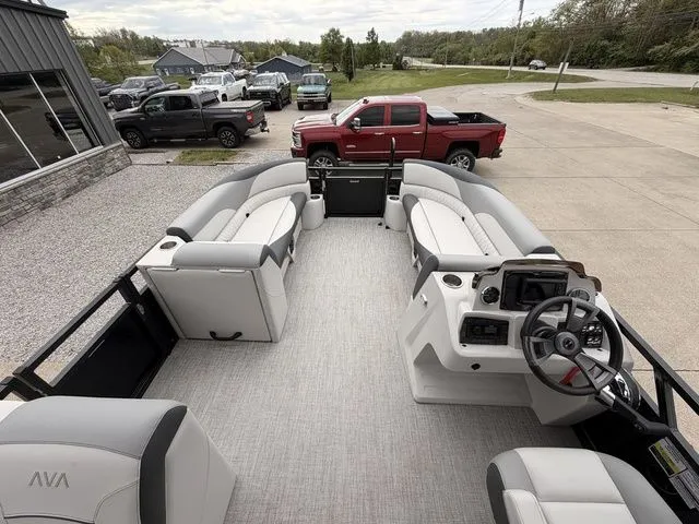 Slide: The Image of Interior view of Avalon Venture 85 Versatile Rear Bench 2026 pontoon boat. - 8