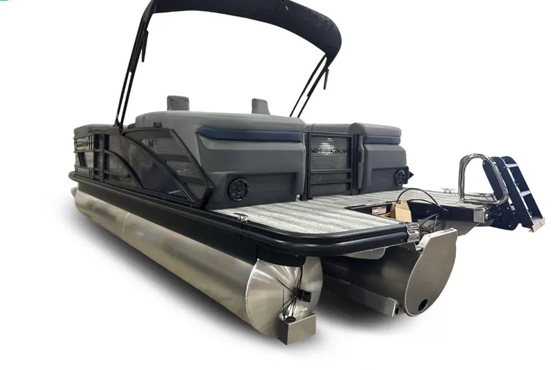 Slide: The Image of 2026 Bennington 22 M Open Fastback Quad Bench pontoon boat with sleek design and modern features. - 6
