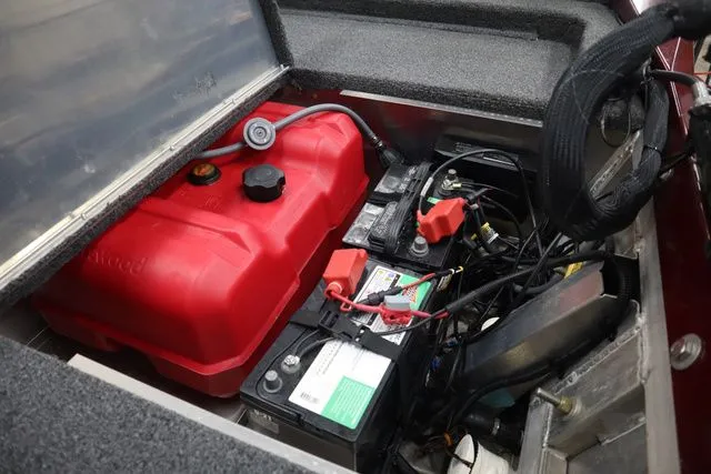 Slide: The Image of Battery compartment of Lowe Skorpion 17 boat, year 2022. - 16