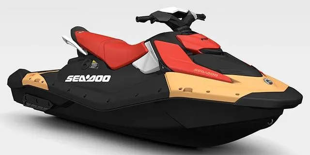 Slide: The Image of 2026 Sea-Doo SPARK 90 3UP jet ski with red seat. - 3