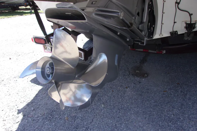 Slide: The Image of Close-up of a 2007 Cobalt 222 boat propeller on a trailer. - 5