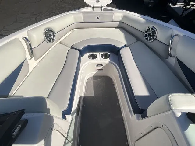 Slide: The Image of Interior of a 2013 Bryant Boats 233X with gray upholstery. - 45