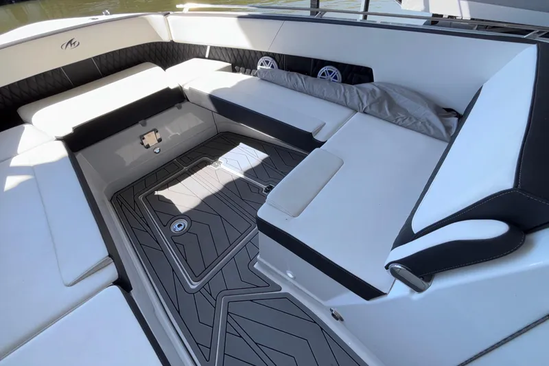 Slide: The Image of Luxurious seating area on 2023 Monterey 385SS Super Sport boat. - 64