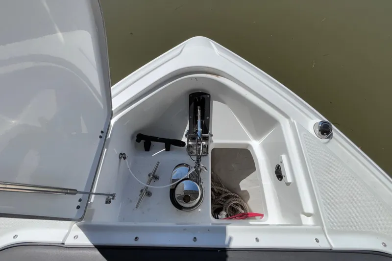 Slide: The Image of Anchor storage compartment of 2023 Monterey 385SS Super Sport boat. - 74