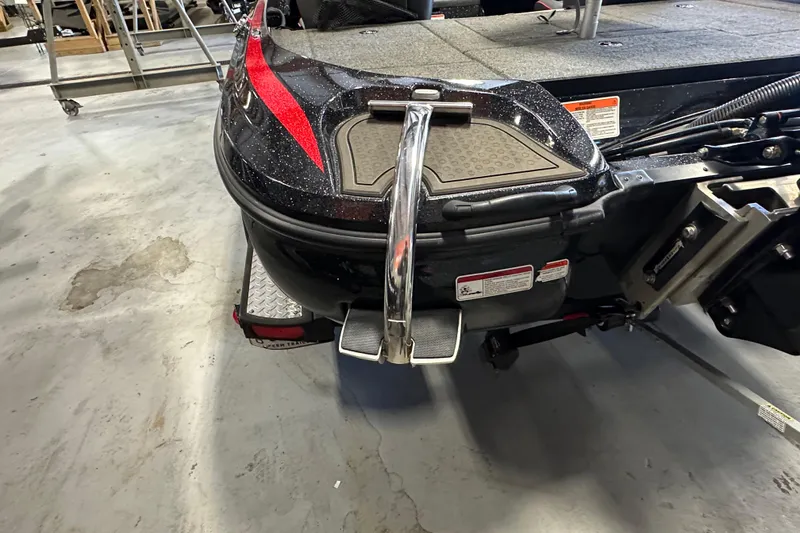 Slide: The Image of Rear view of a 2021 Nitro Z18 Pro boat on a trailer in a garage. - 22