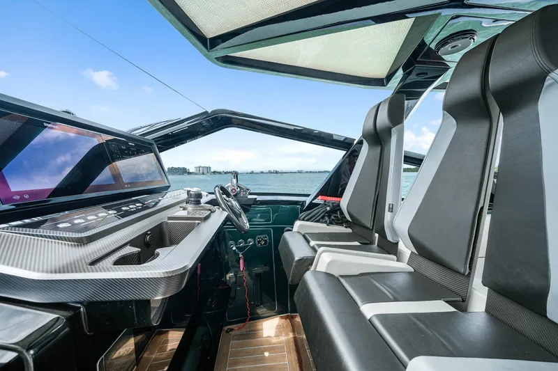 Slide: The Image of Interior of 2023 Wally wallytender43X with modern cockpit design. - 25
